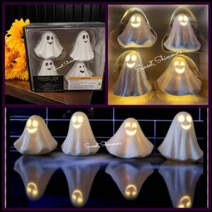 4pc Rachel Zoe Ceramic LED Light Up Smiling Ghost Tier Tray Figure Decor NEW
